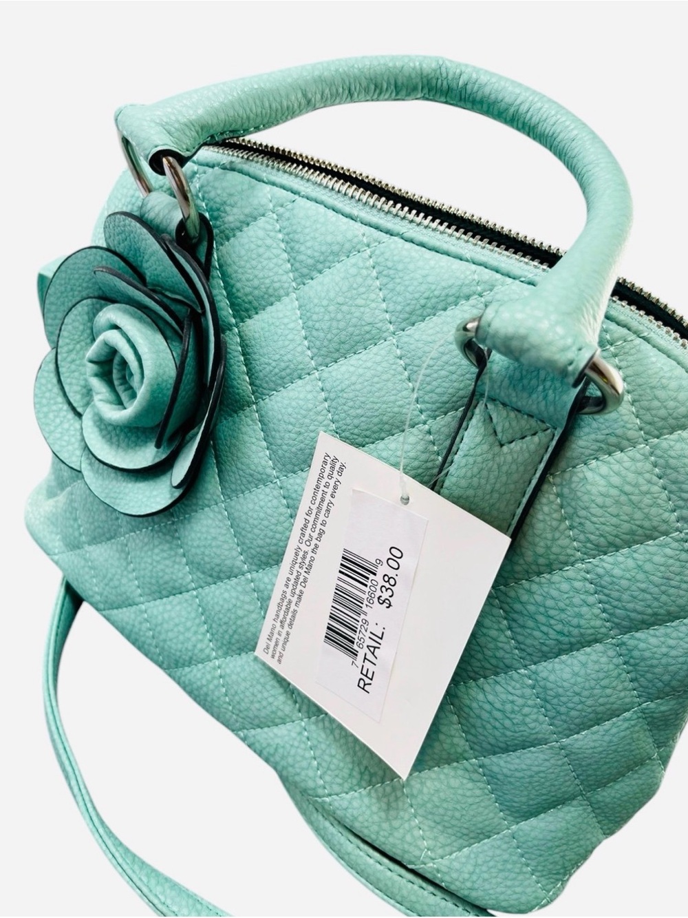 Vintage Del Mano Mint Green Pillow Shoulder Bag Purse Rose Casual NWT - Picture 6 of 8